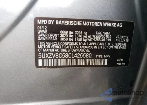 2012 BMW X5 xDrive50I z USA, uszkodzony, nr VIN 5UXZV8C58CL425580